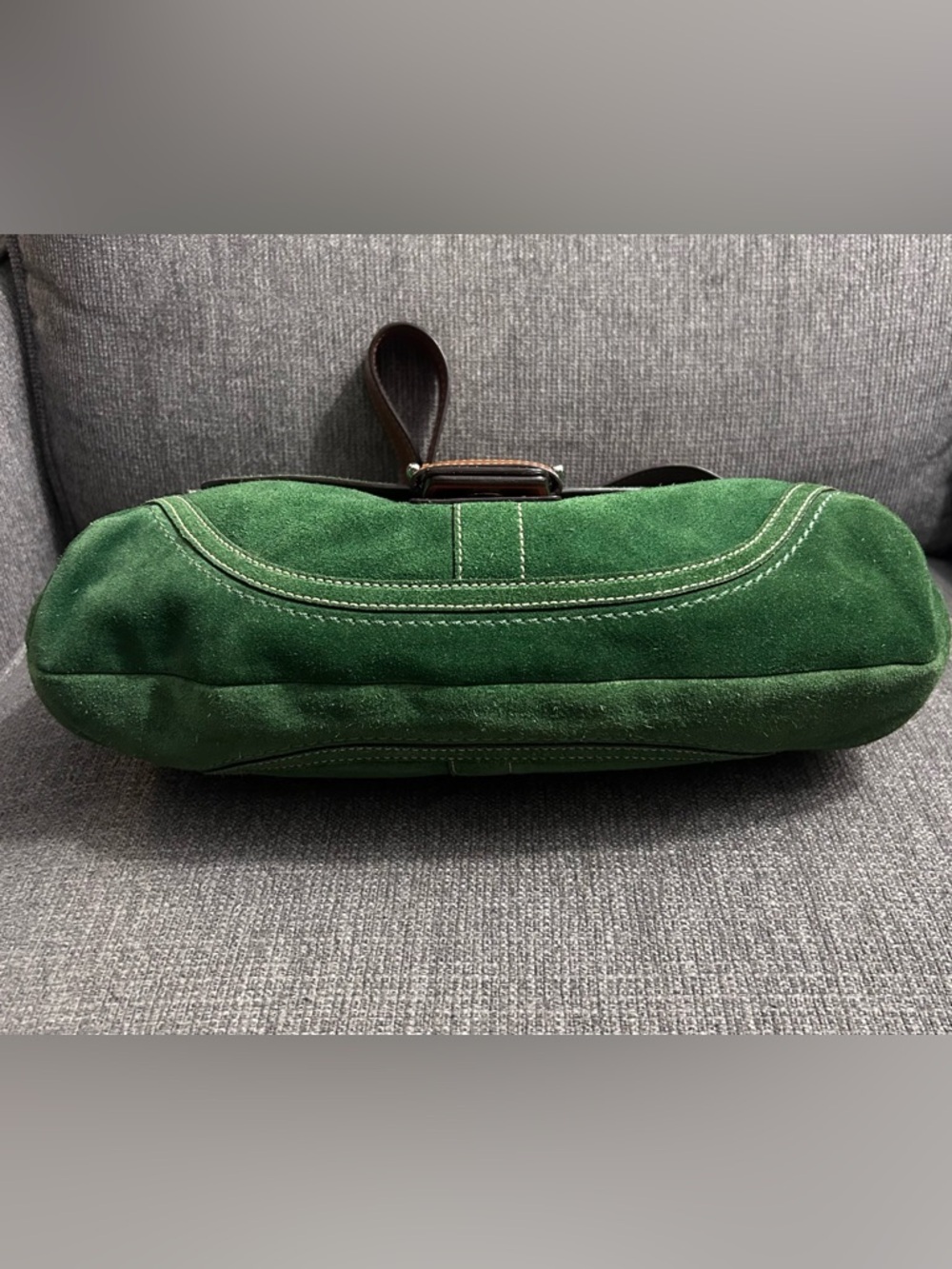Coach Vintage Soho Green Suede Shoulder Bag with Tan Leather Trim - Picture 8 of 11
